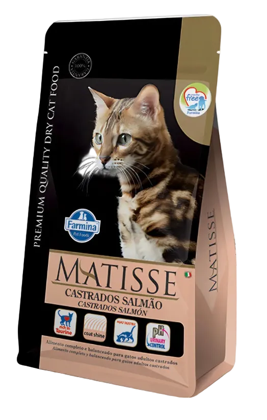 Ração Farmina Matisse para Gatos Adultos Castrados Sabor Salmão Proteína Bruta 36% 2kg